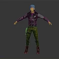 Realistic 3D Male Character Model Wearing Gray Jacket Green Pants And Boots With Arms Outstretched