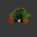 Red Boxing Ring Model With Black Seats And Golden Connectors Design