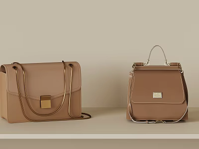 Brown Leather Handbags With Minimalist Design Metal Hardware And Stylish Handles 3d model