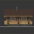 Log Cabin Exterior Design With Red Roof Chimney Porch And Steps