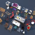 Various Furniture Pieces Including Chairs Sofas Tables And Modern Design Elements 3d model