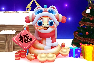 Snow Year of the Snake Christmas Year of the Snake 2025 Year of the Snake 3d model