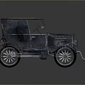 Vintage Blue Classic Car with Black Roof and Spoke Wheels on Dark Reflective Surface