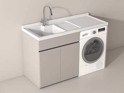 Modern Bathroom Cabinet Unit With Sink Faucet And Washing Machine 3d model