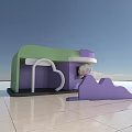 Modern Cylindrical Play Equipment With Circular Top Light Transparent Curtains Red Base And Open Design