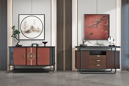 New Chinese Style Entrance Cabinet Shoe Cabinet End View Cabinet 3d model