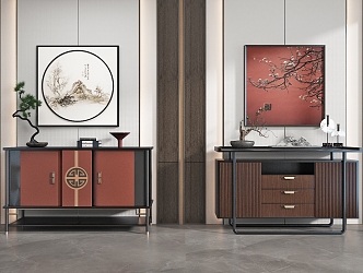 New Chinese Style Entrance Cabinet Shoe Cabinet End View Cabinet 3d model