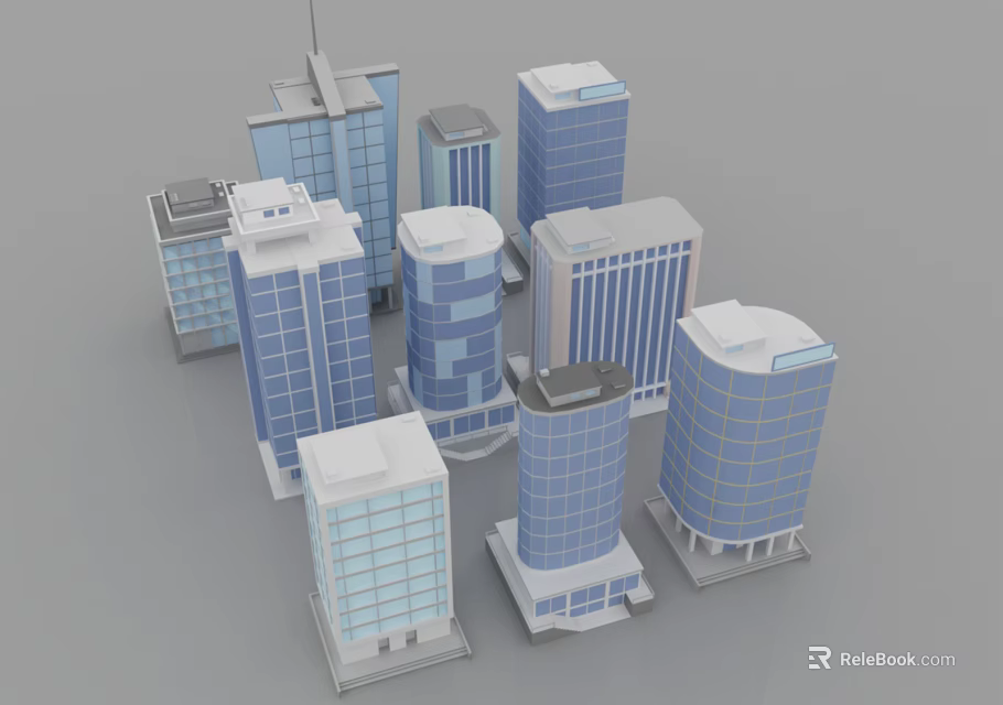 Collection of Modern High Rise Buildings With Different Shapes Glass Facades and Contemporary Designs 3d model 