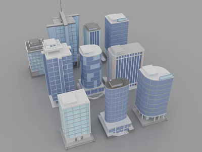 Collection of Modern High Rise Buildings With Different Shapes Glass Facades and Contemporary Designs 3d model