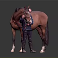 Person In Blue Jacket Caring For Brown Horse With Gentle Interaction And Grooming