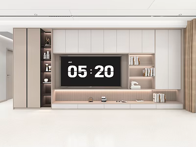 Modern TV Wall Unit Design With Built-in TV Open Shelves And Decorative Books 3d model