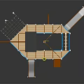 Ship Shaped Playground Equipment with Blue Brown Structure Slides Stairs and Yellow Flag on Top