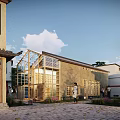 Rural Self-built House Under Construction With Wooden Frame Courtyard And Surrounding Buildings
