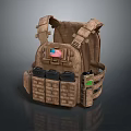Durable Brown Military Style Tactical Vest With American Flag Patch Multiple Pockets And Straps 3d model