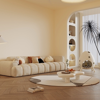 Cream wind sofa coffee table combination 3d model