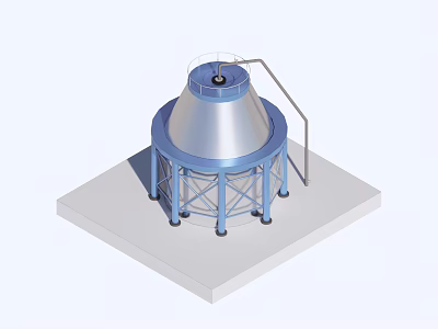 Industrial Cooling Tower with Silver Conical Top Blue Support Frame and Metal Structure 3d model