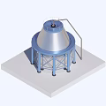 Industrial Cooling Tower with Silver Conical Top Blue Support Frame and Metal Structure