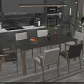 Modern Dining Table Set With Marble Top And White Grey Wooden Chairs