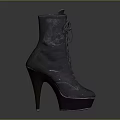 Black High Heeled Boots With Lace Up Design And Platform Stiletto Heel