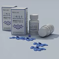 Triazolam Tablets Medication Boxes And Bottles With Scattered Blue Pills