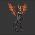 Colorful Mythical Female Warrior With Red Orange Wings Blue Body And Golden Accents