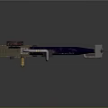 Futuristic Sci Fi Gun With Metallic Structure Complex Components And Caution Label