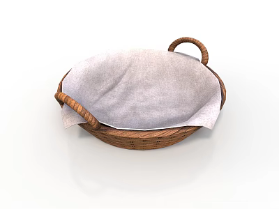 Household Woven Basket With Light Linen Lining And Brown Rattan Handles 3d model
