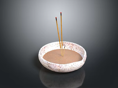 Decorative Ornament Set With Speckled Bowl Shaped Container Sand And Three Incense Sticks 3d model