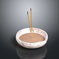 Decorative Ornament Set With Speckled Bowl Shaped Container Sand And Three Incense Sticks