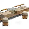 Modern Public Chair Bench With Wooden Frame Glass Container And White Cushion Stools