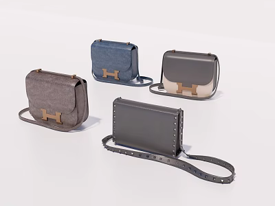 Elegant Modern Handbags in Various Colors with Leather Material and Metal Accents 3d model
