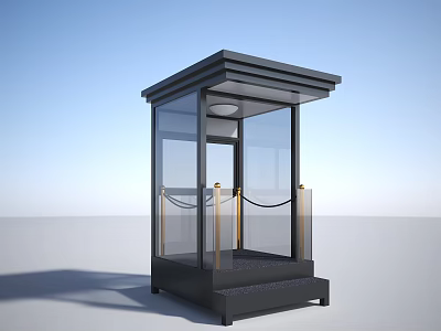 Modern Security Booth With Glass Walls Black Frame And Steps Design 3d model