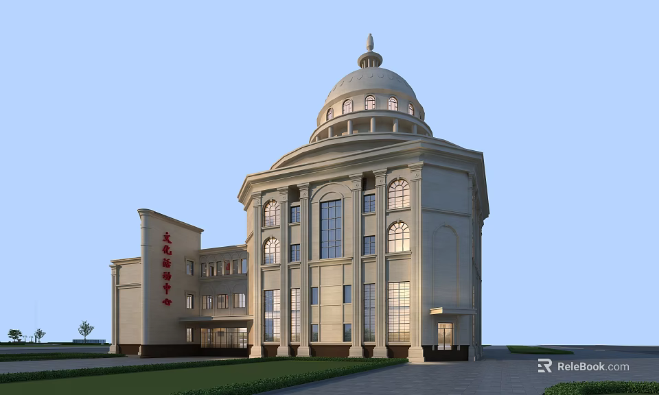 Grand European Style Architecture With Dome Columns And Large Windows Exterior Design 3d model 