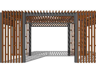 Modern Outdoor Garden Pergola With Wooden Lattice Roof And Vertical Slat Panels 3d model