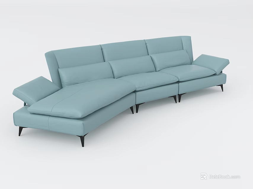 Light Blue Leather Sectional Sofa with L shaped Design and Black Legs 3d model