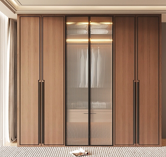 New Chinese-style Wardrobe Non-corner Flat-door to Top-style Wardrobe Glass Wardrobe 3d model