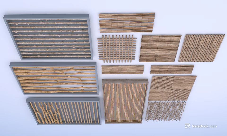Different Textured Wooden Ceiling Panels With Grid and Striped Patterns 3d model