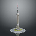 Detailed Oriental Pearl Tower Model With Circular Base Green Lawn And Antenna