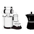 Vintage Design Kitchen Appliances Featuring Stainless Steel Coffee Makers And Manual Brewing Tools