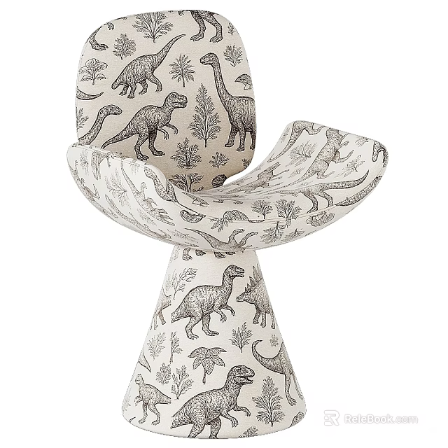 Vintage Upholstered Single Chair With Dinosaur Sketch Print For Cozy Kids Room Home Decoration 3d model 