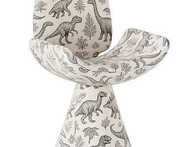 Vintage Upholstered Single Chair With Dinosaur Sketch Print For Cozy Kids Room Home Decoration 3d model
