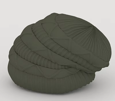 Dark Green Pleated Beret Hats with Stacked Design and Textured Finish 3d model