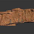 Red Rock Cliff Building Structure With Ancient Columns And Stone Platform