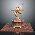 Antique Astronomical Brass Device With Hexagonal Base And Decorative Wooden Platform 3d model