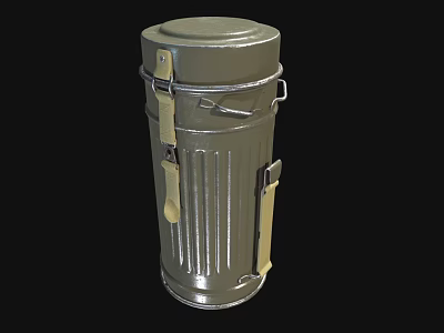 Industrial Gray Cylindrical Metal Storage Container with Straps Handles and Ribbed Surface 3d model