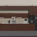 Modern Open Design Tea Room With Wooden Cabinets Coffee Machine And Refrigerator
