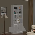 Wooden Bookcase With Glass Doors And Storage Drawers For Books And Decorative Items