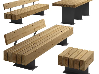 Sturdy Wooden Outdoor Bench With Metal Legs And Slatted Design For Garden Use 3d model