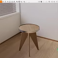 Modern Three Legged Side Table With Wooden Top And Metal Frame In Room Corner