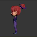 3D Game Character With Red Hair Purple Headband And Purple Blue Bodysuit Arms Outstretched